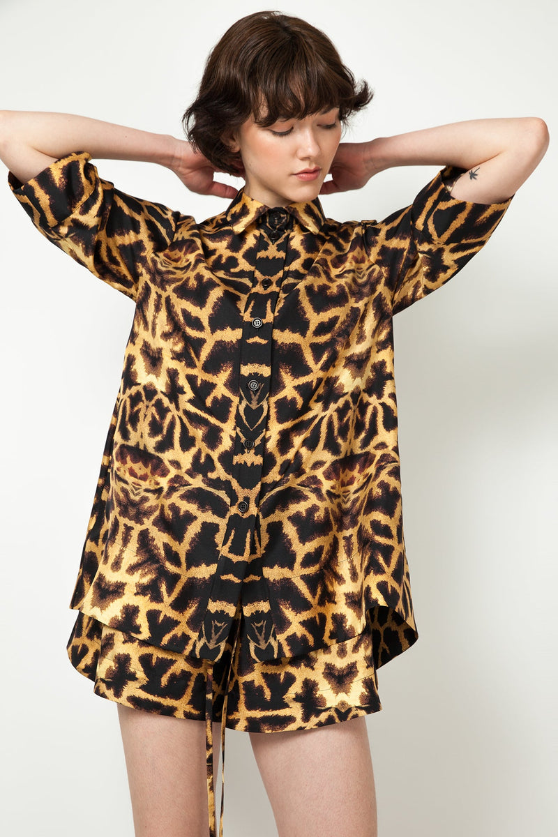 Giraffe Print Silk Pyjama Shirt